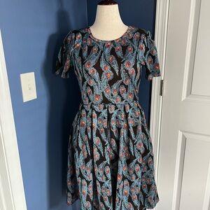 LuLaRoe Blue and Orange Pleated Midi Dress